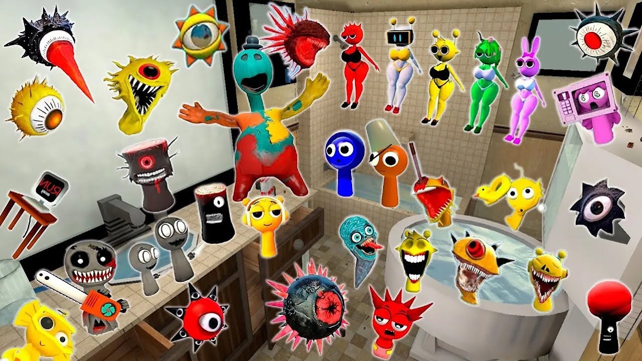 SPRUNKI MR SUN FUN COMPUTER MISS WENDA YELLOW PINKI COOL AS ICE SPARTAN KICKING IN GMOD !BATHROOM