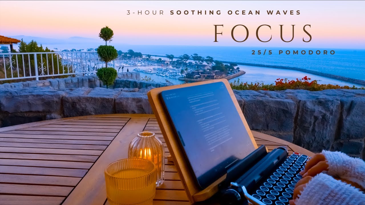 3-Hour Study With Me • Relaxing Ocean Waves 🌊 • Pomodoro 25/5 Focus, White Noise & Deep Productivity