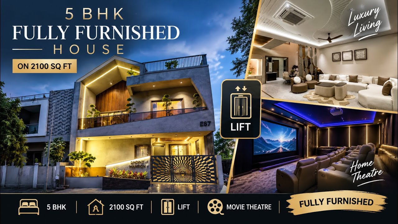 VN155 | 5 BHK Ultra Luxury Fully Furnished House For Sale In Indore with Lift, Home Theatre & Gazebo