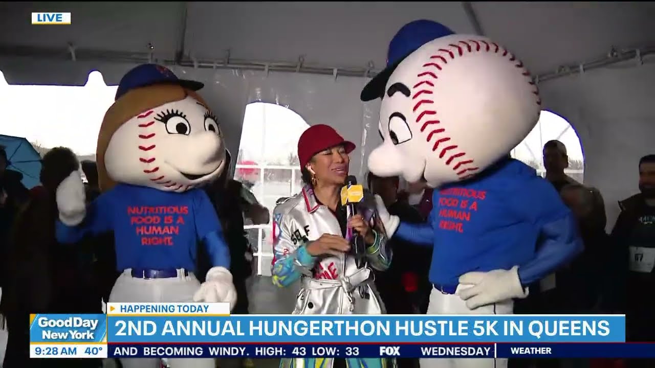 Good Day New York Fox 5 Hits the Streets at the Hungerthon Hustle with Mr. & Mrs. Met