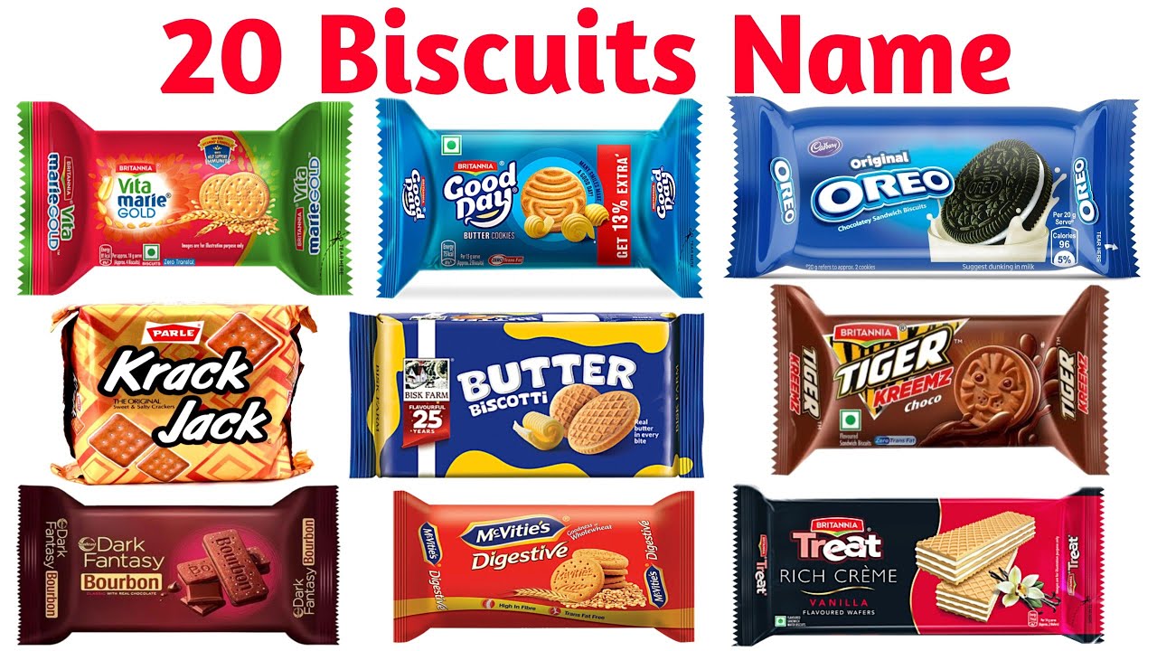 20 Biscuit Names | 20 बिस्कुट के नाम English और Hindi में | Kids Favorite Biscuits Learning Video