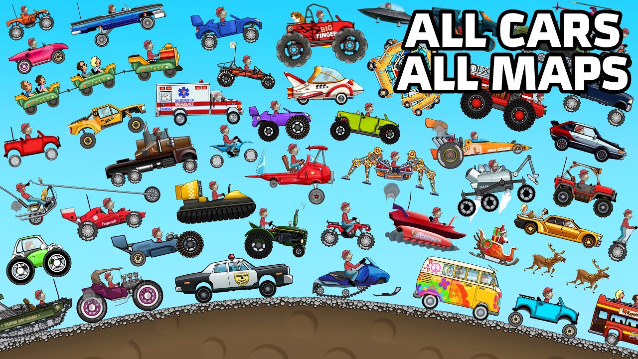 Hill Climb Racing - ALL 45 VEHICLES UNLOCKED and FULLY UPGRADED Video Game | GamePlay