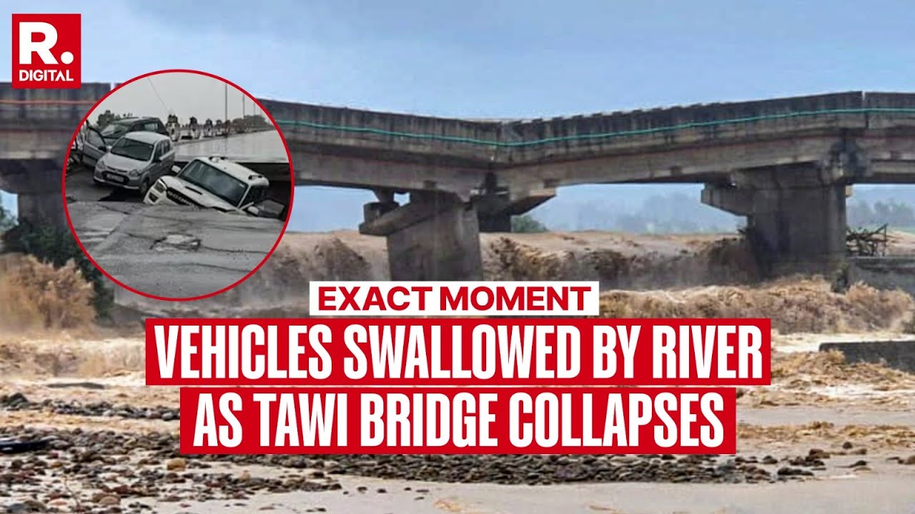 Exact Moment Jammu&rsquo;s Tawi Bridge Caves In To Flooding River Below, Swallowing Vehicles