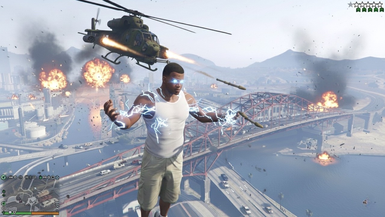 GTA 5 - Franklin Gets Insane Powers + Ten Star Wanted Level Rampage