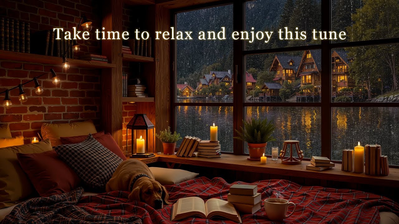 Relaxing Jazz Piano with Rain Sounds 🌧️ Cozy Cabin Night Ambience for Deep Focus & Calm Sleep