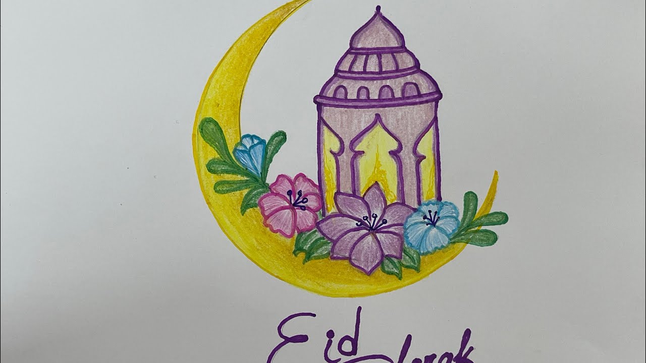 3 Beautiful Eid Card Ideas | Easy Handmade Eid Mubarak Drawing | Moon, Lantern & Flowers Art