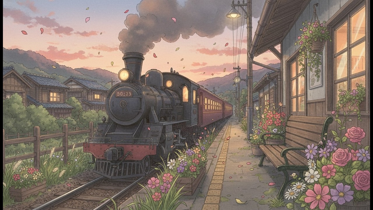 Quiet Train Station Morning | Relaxing Ghibli-Style Animation 🌿
