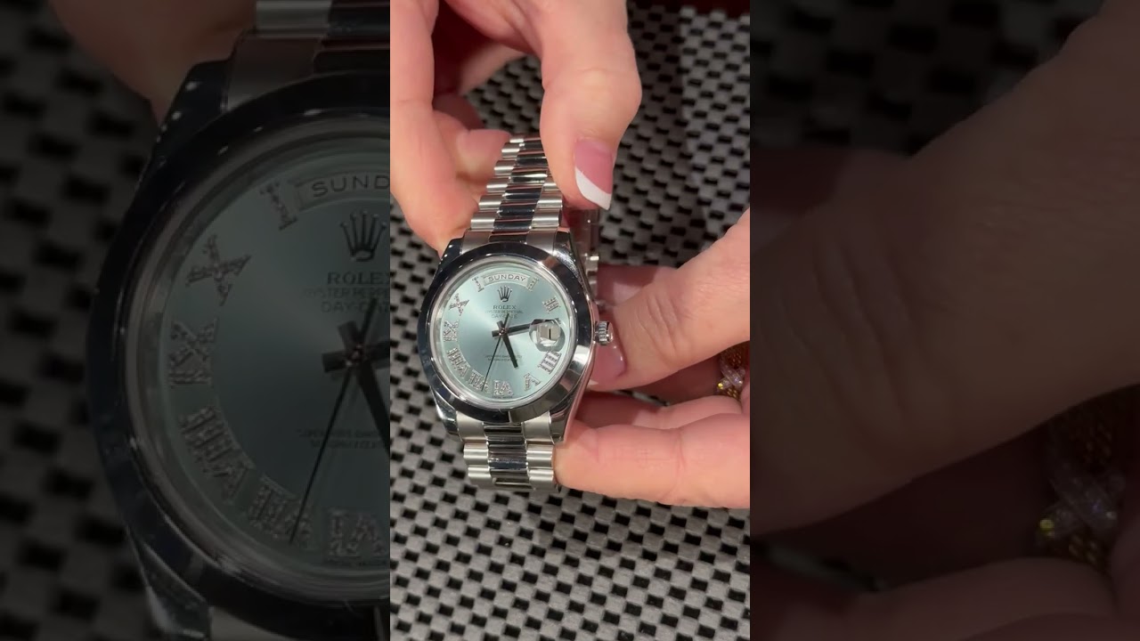 Rolex President Day Date II 41mm Blue Diamond Dial Platinum Mens Watch 218206 | SwissWatchExpo