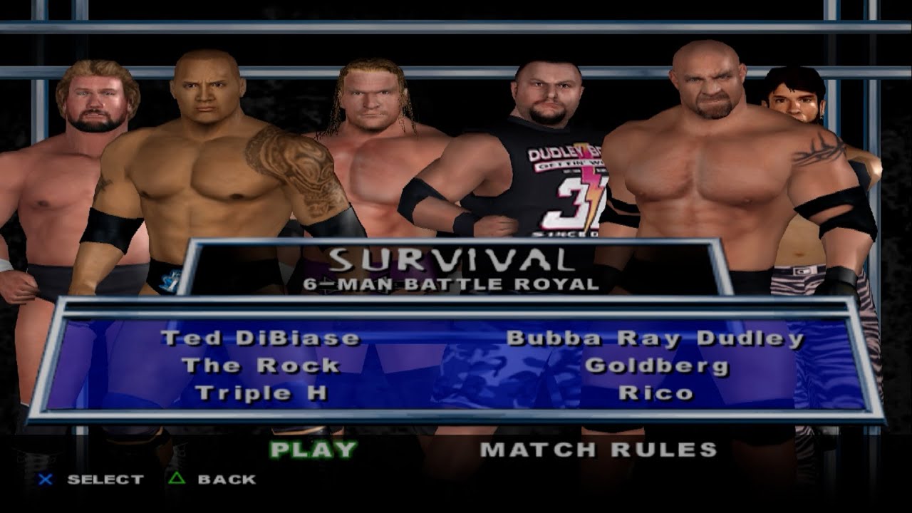 WWE SmackDown! HCTP - TedDiBiase,TheRock,TripleH,bubbaRayDudley,Goldberg,Rico (SURVIVAL)