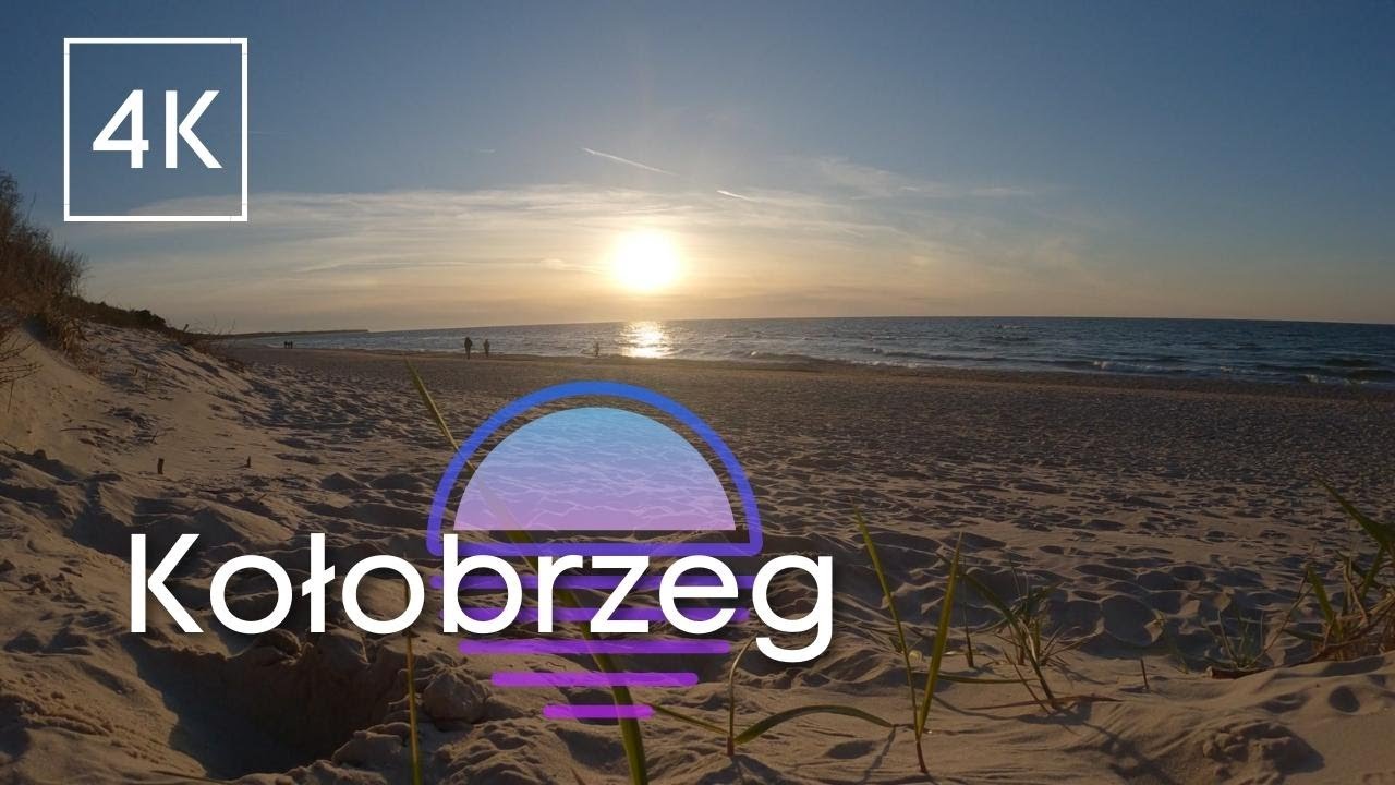 4K Zachód Słońca w Kołobrzegu wczesną wiosną - biały szum fal