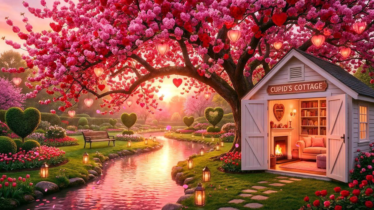 The Most Romantic Place on Earth 💗 Cupid's Cottage Ambience | Soft Piano, Fire & River Sounds