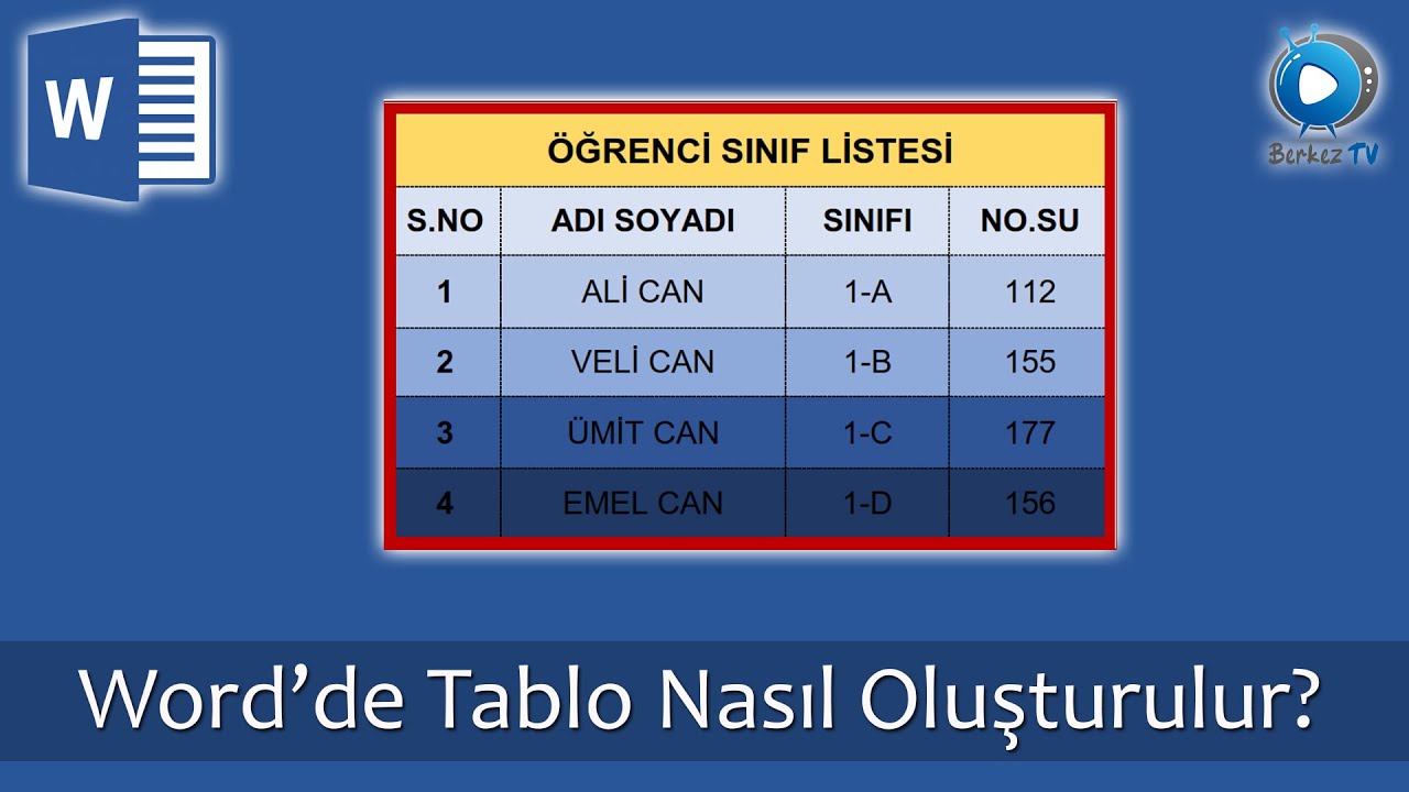 Word'de Tablo Nasıl Oluşturulur?