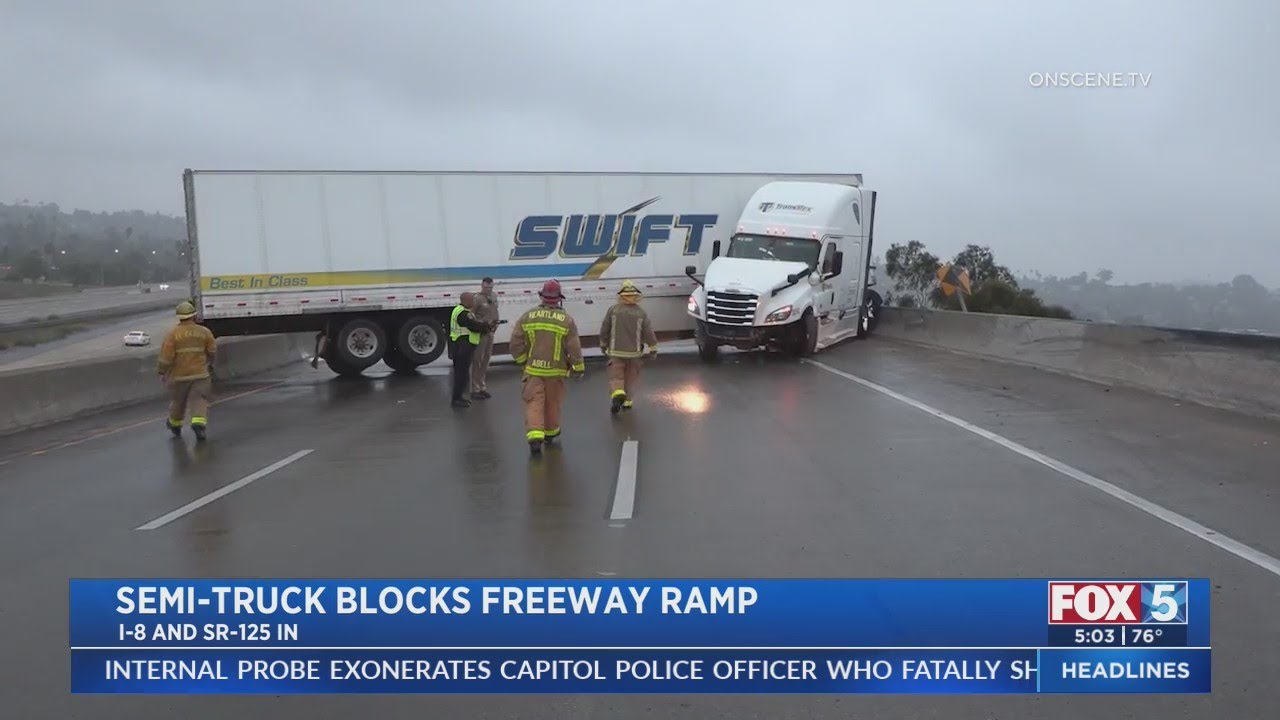 Semi-Truck Blocks Freeway Ramp In La Mesa