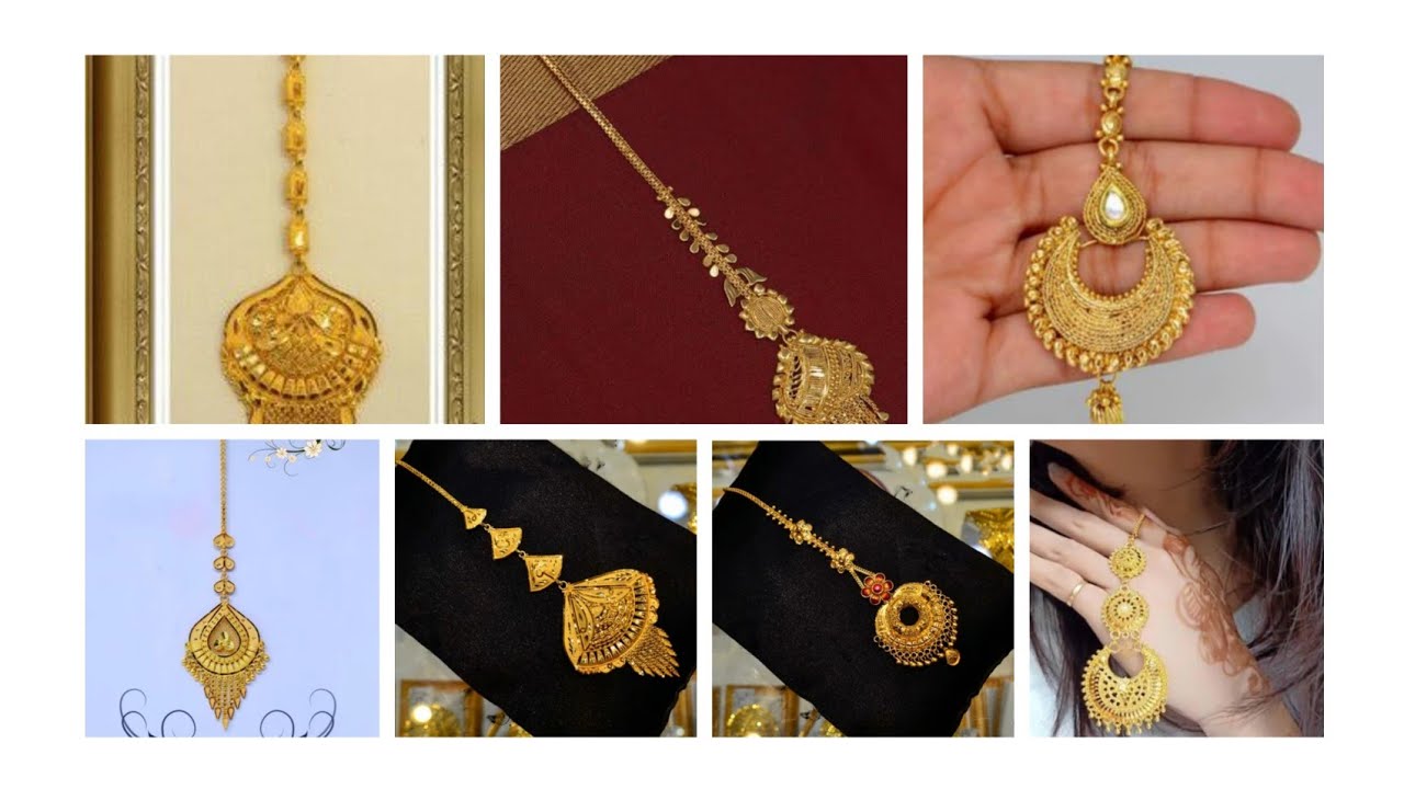 light weight gold tikli design. gold maang tika designs.