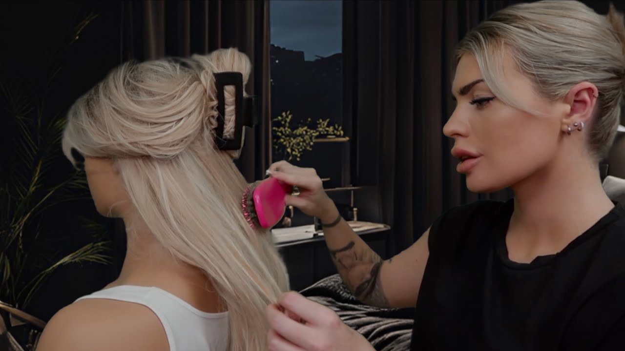 ASMR Girl At The Sleepover Plays With Your Hair 🌙 (w/ back scratching, tracing, hair play, brushing)