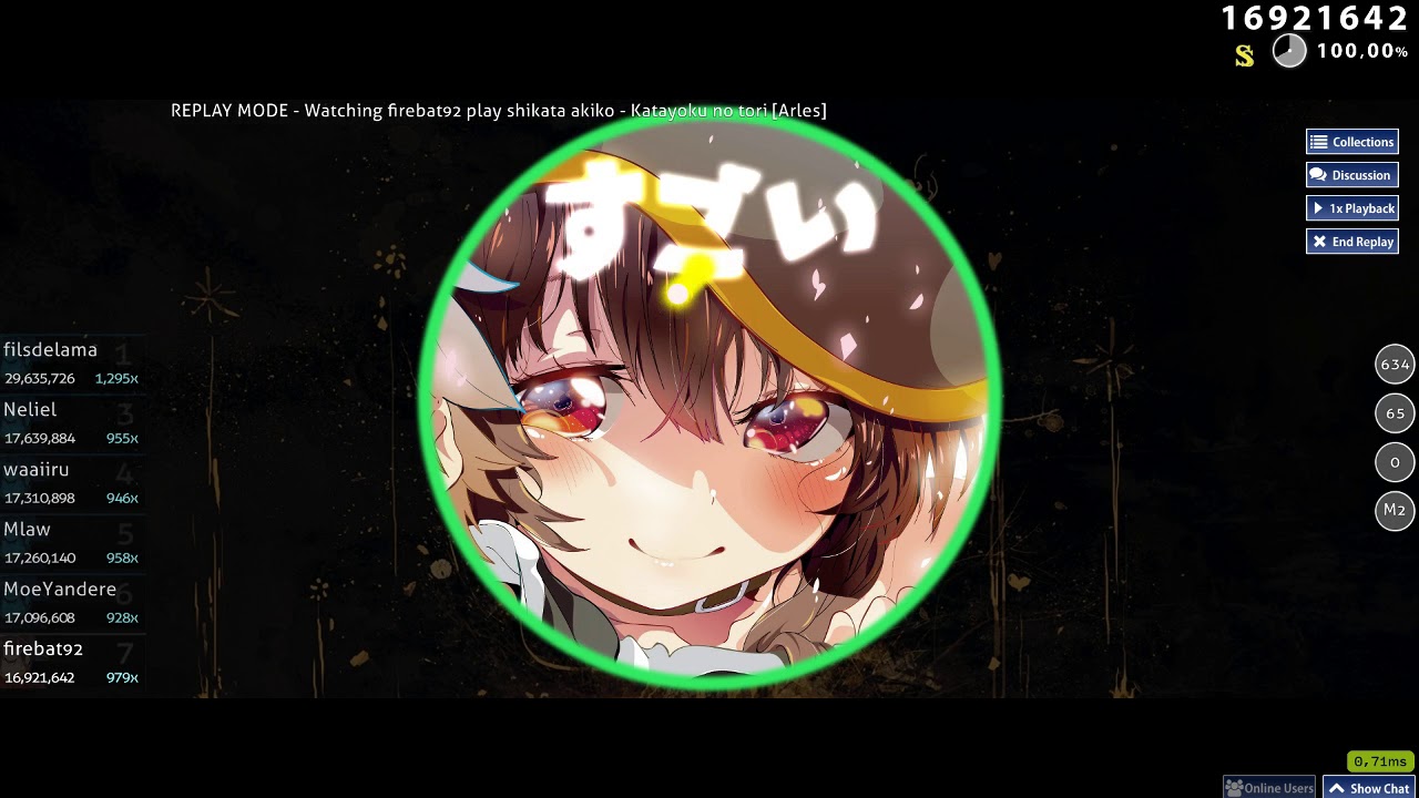 firebat92 | shikata akiko - Katayoku no tori [Arles] 99.32% 1309/1478x 4xMiss 8.56* #1 Loved