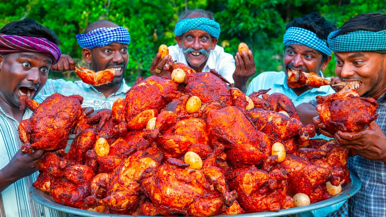 FULL CHICKEN FRY with EGGS INSIDE | Chicken Fry Recipe Cooking in Village | Fried Chicken Recipe
