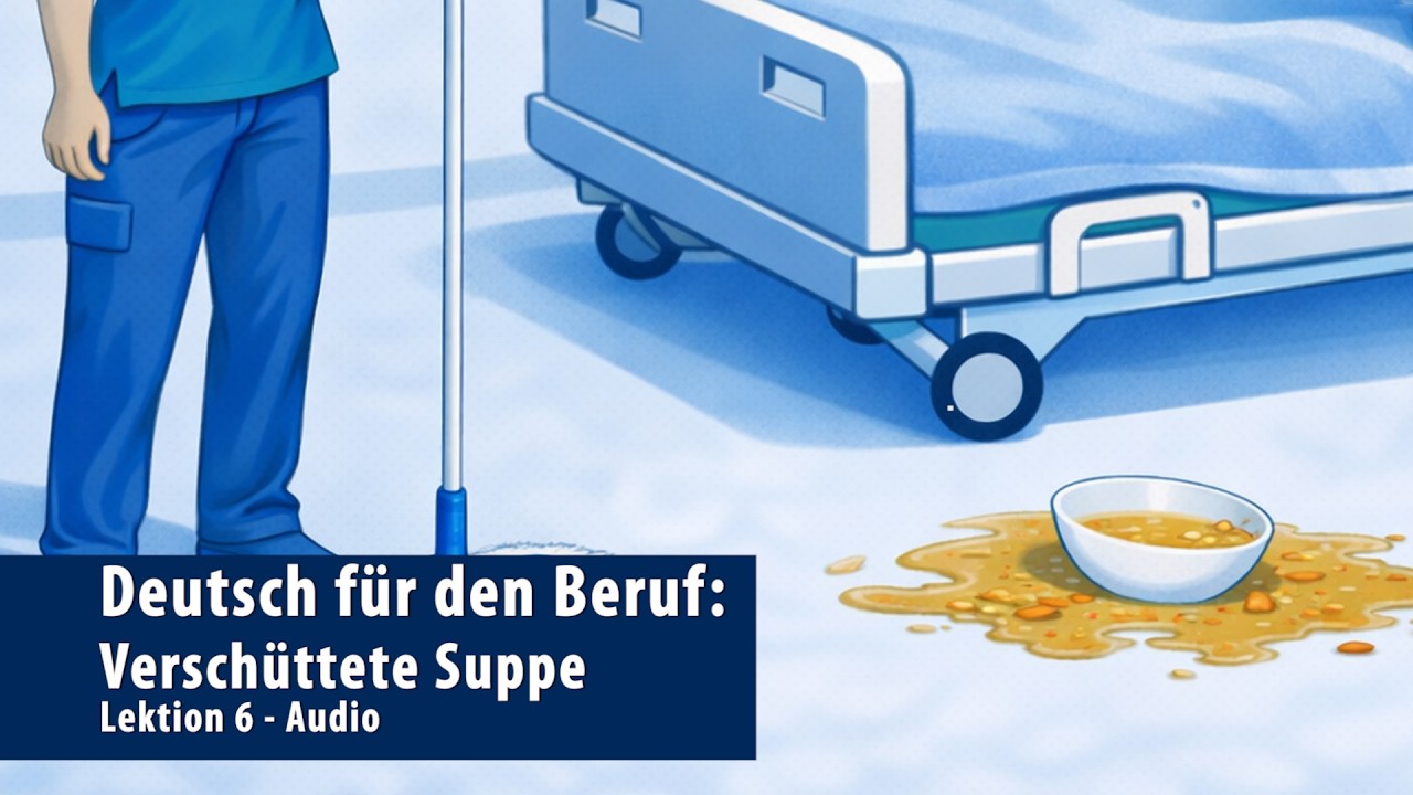 Deutsch hören & verstehen: Wer macht die Suppe weg? Audio zum Deutsch lernen, Unterrichtsmaterial