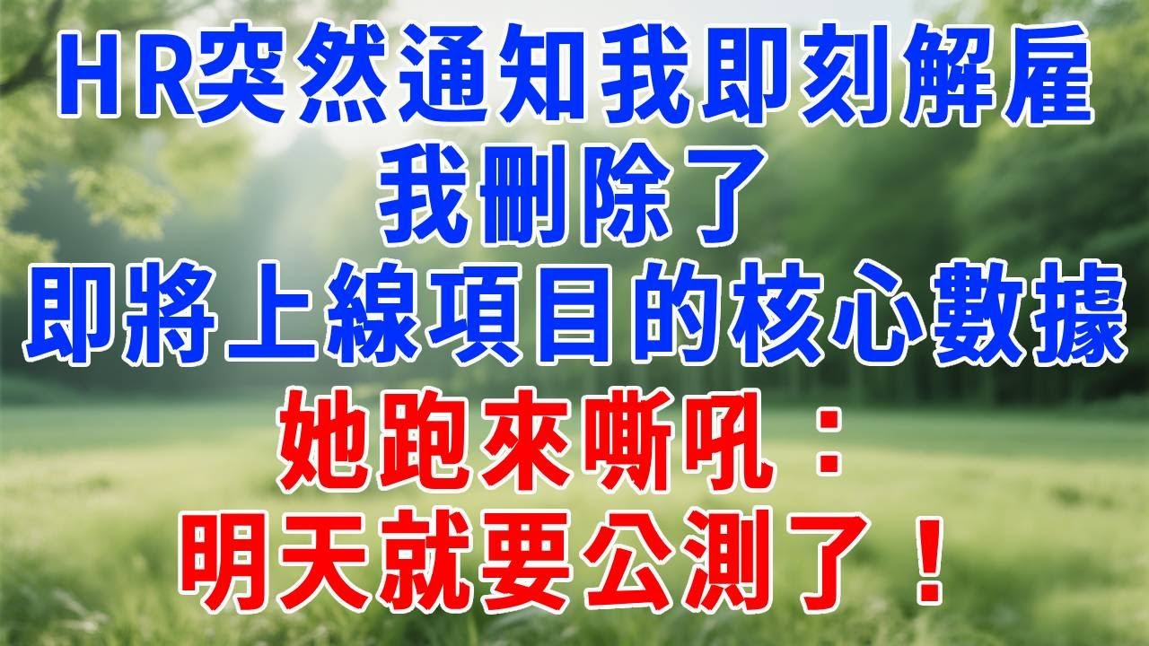HR突然通知我即刻解雇，我沒鬧，默默刪除了即將上線項目的核心數據，她跑來嘶吼：明天就要公測了！我：知道啊，祝好運！人生感悟 #故事分享 #故事頻道 #职场 #生活經驗 #打脸 #报恩