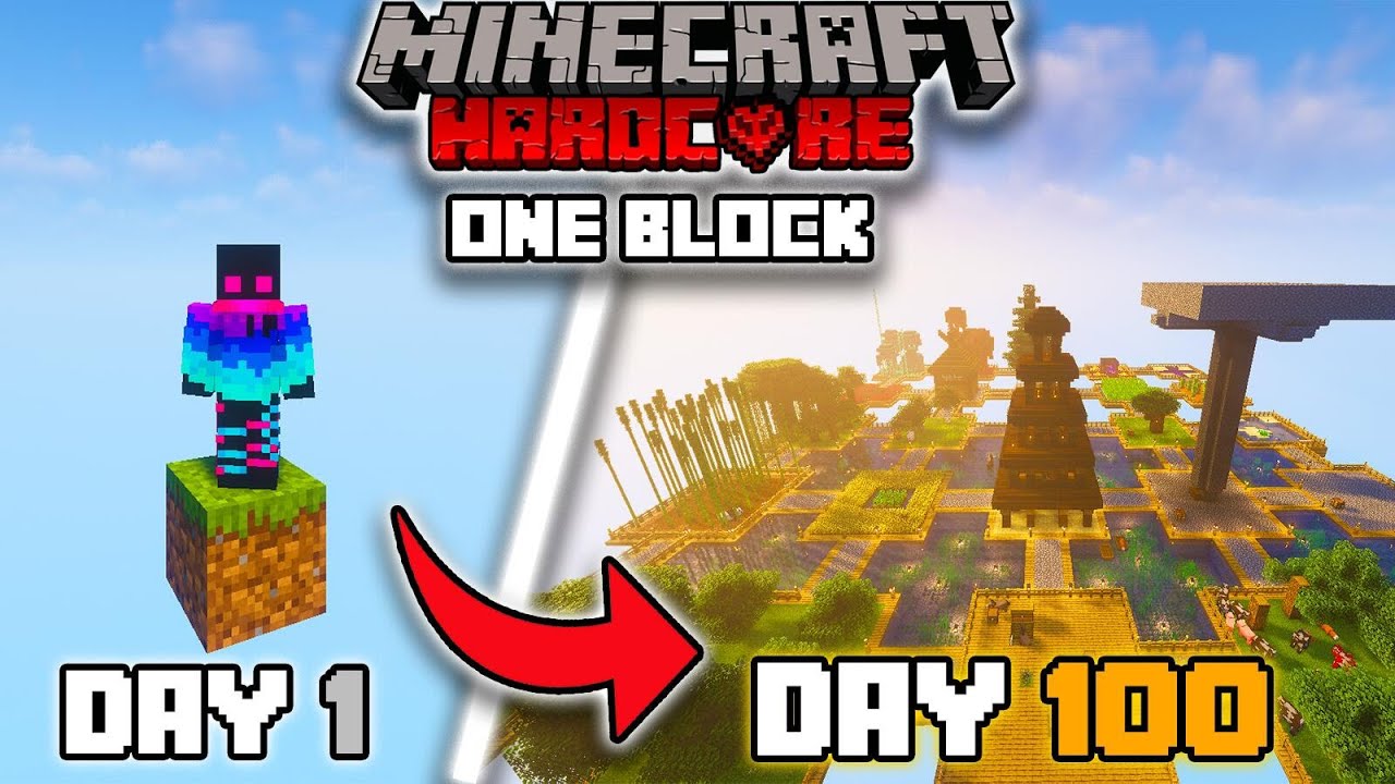 I Survived 100 Days In ONE BLOCK SKYBLOCK in Minecraft Hardcore!!