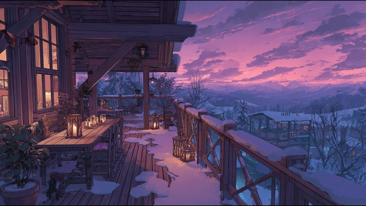 Calm Winter Balcony 🌨️ Cozy Romantic Evening Ambience