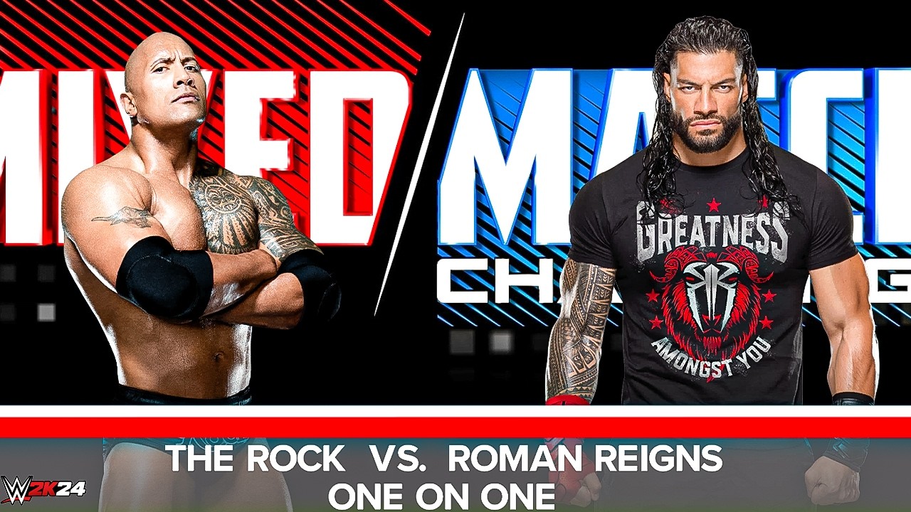 The Rock vs Roman Reigns – The Brahma Bull vs The Tribal Chief | WWE 2K24 Full Match Highlights