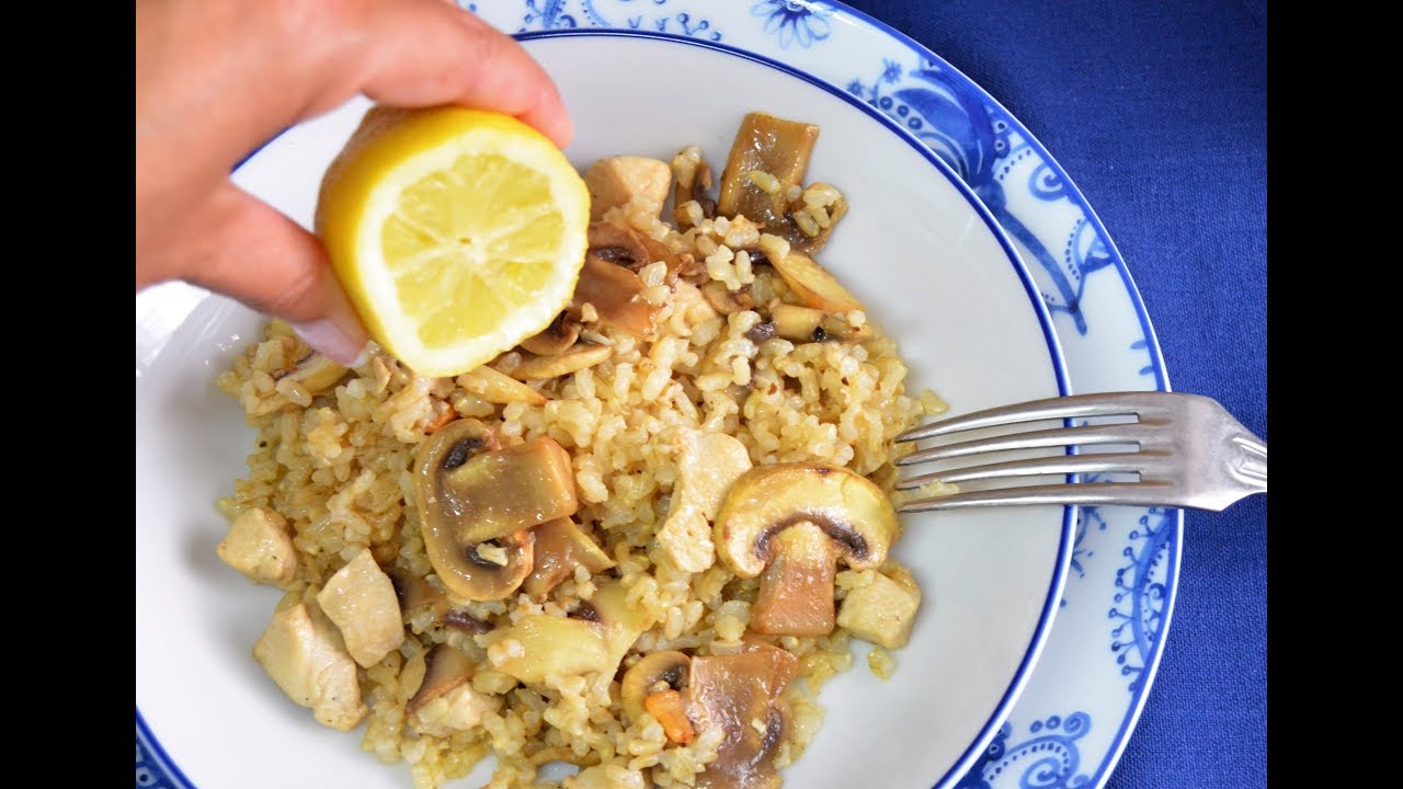 ARROZ INTEGRAL CON POLLO Y CHAMPIÑONES AL LIMON