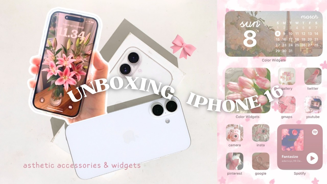 unboxing my iPhone 16 | accessories, how-to make aesthetic widgets 🎀📱