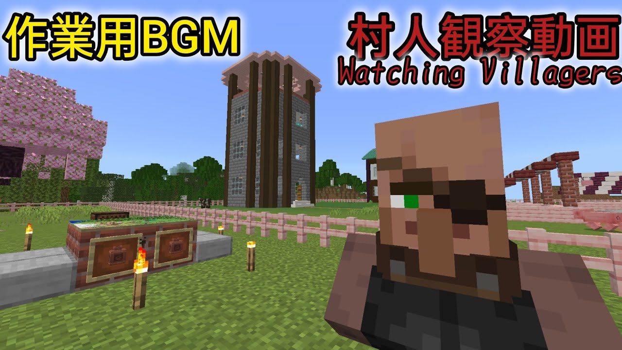 【作業用BGM】【30min+】Villagers in the Cherry Blossom Village 桜村の村人さん達｜のんびり観察するMinecraft環境音