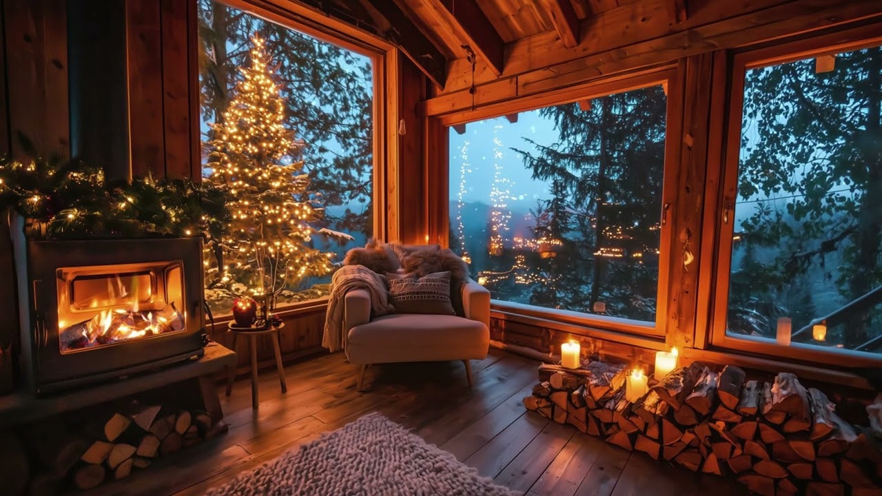 4 Hours Cozy Winter Cabin Ambience 🔥 Fireplace & Snowfall | Relax, Study, Sleep