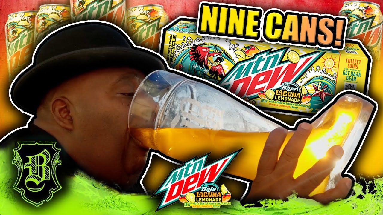 Выпиваю девять банок лимонада Mountain Dew Baja Laguna