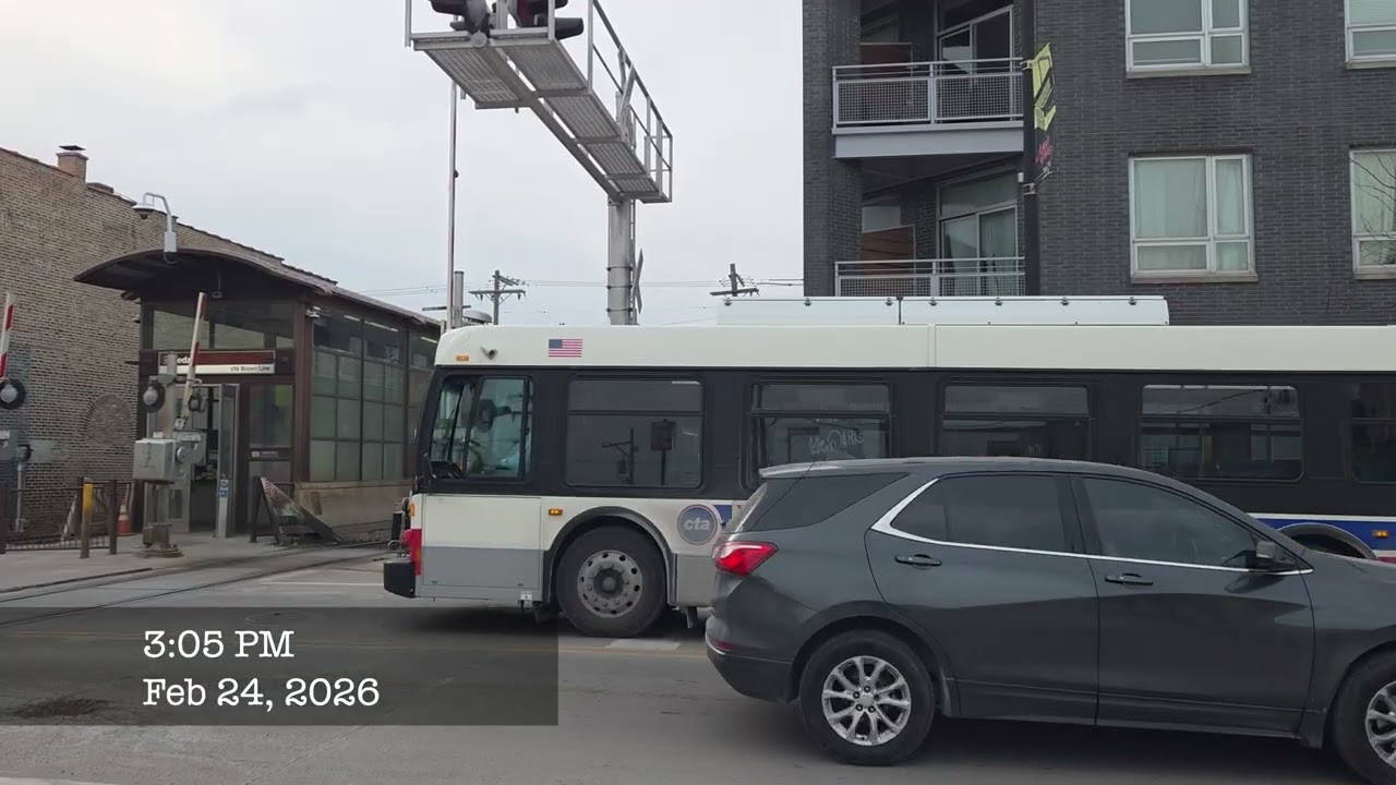 CTA Brown Line Grade Crossing at Kedzie Ave in Chicago, Feb 24, 2026 #cta #train #publictransport