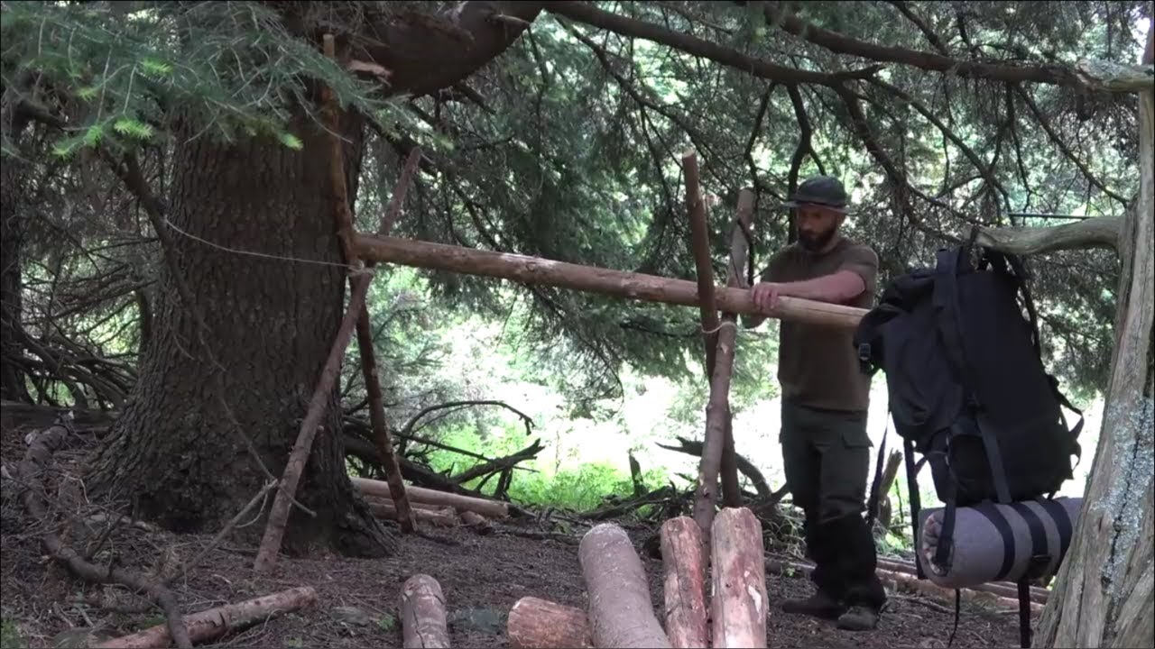 4 shelter buildings from start to finish,with everything I can find in the forest,skills,axe,saw,etc