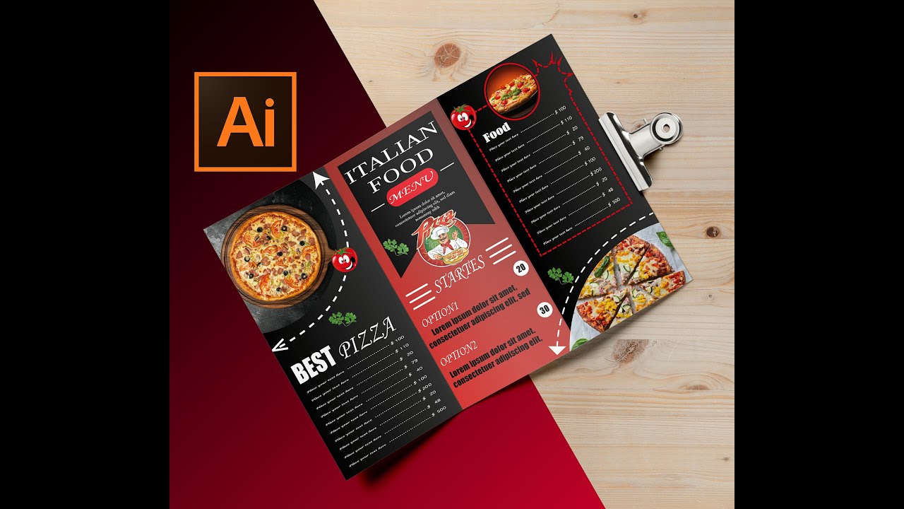 Food menu design - pizza restaurant menu in illustrator cc