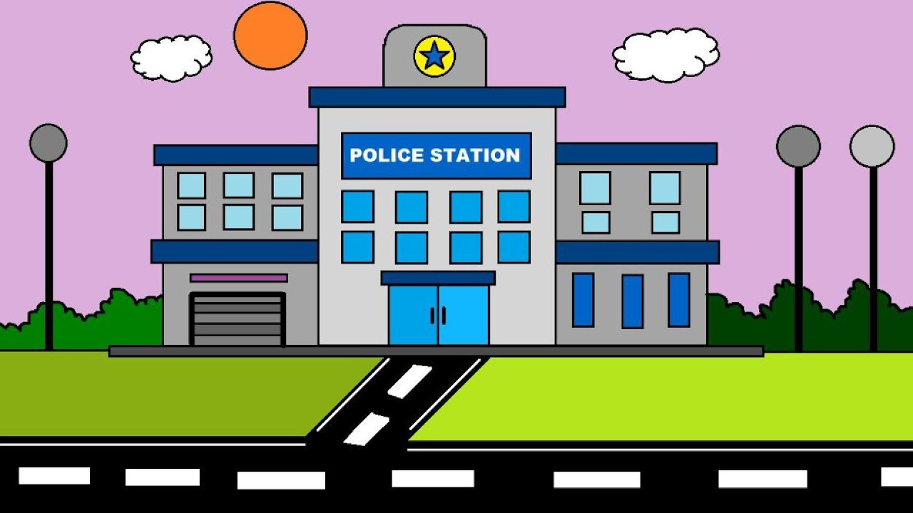 MS Paint Police Station drawing on computer | How to draw an easy house | MS Paint house drawing