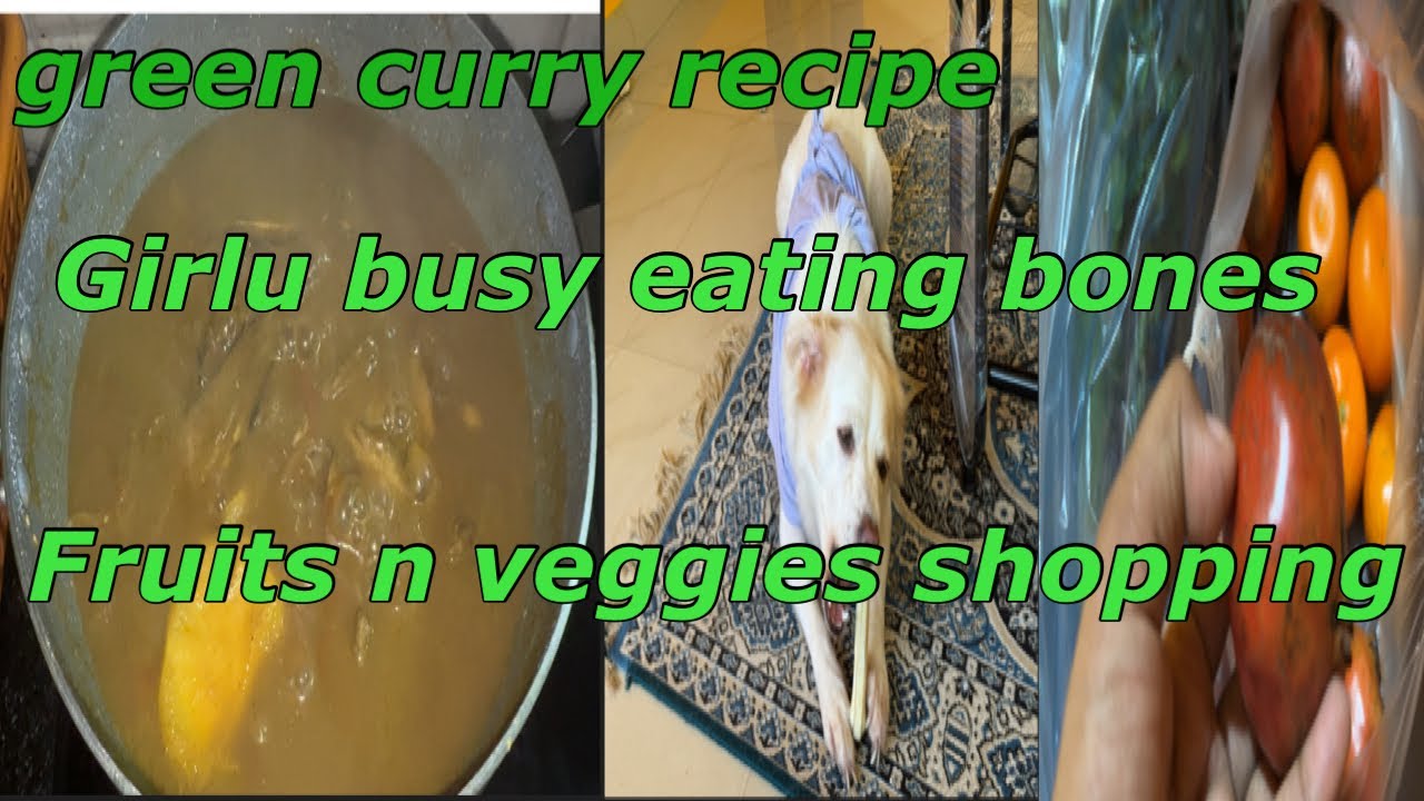 Green curry recipe,fruits are vegetables shopping and girlu busy playing with her bones