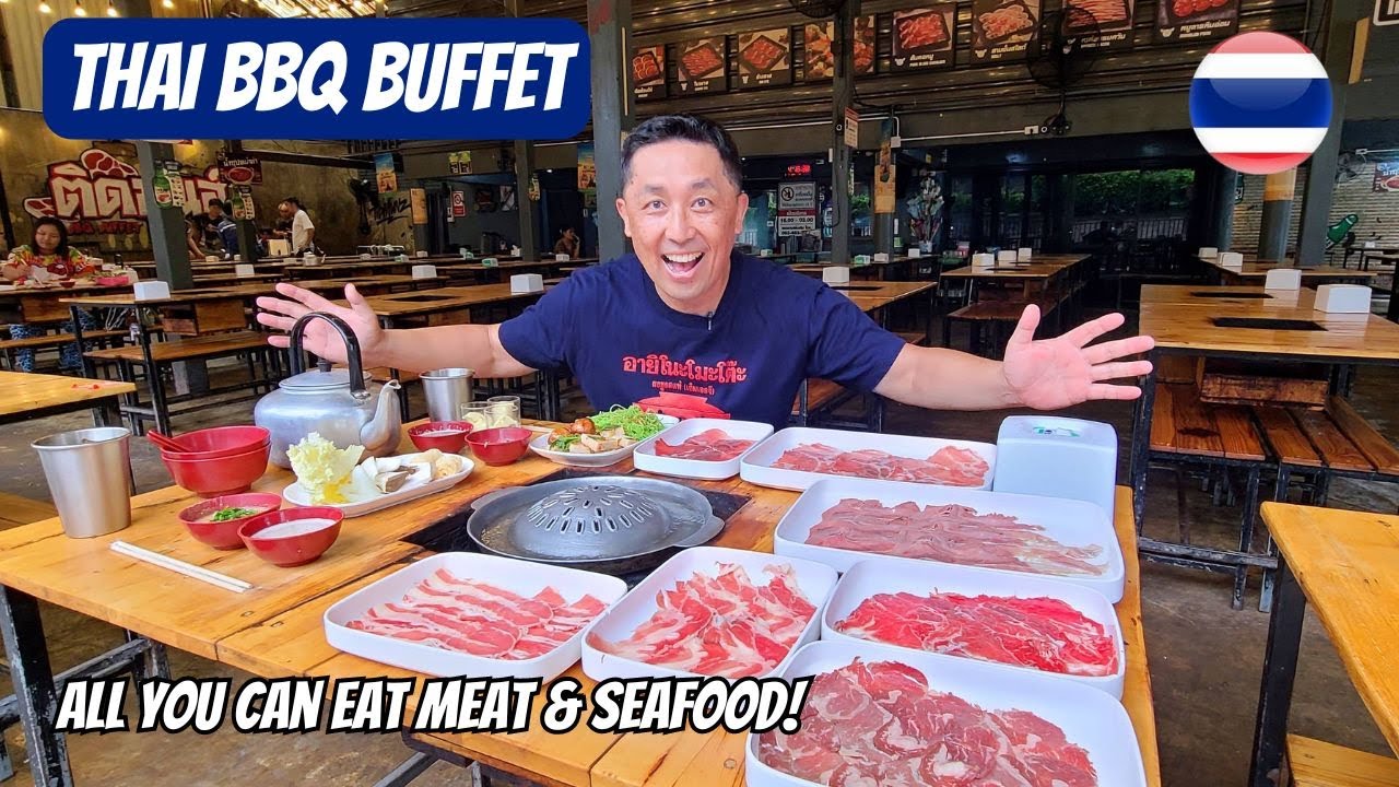 BEST Thai BBQ! 🇹🇭 $7 All You Can Eat Mookata Thai BBQ Buffet in Bangkok Thailand!