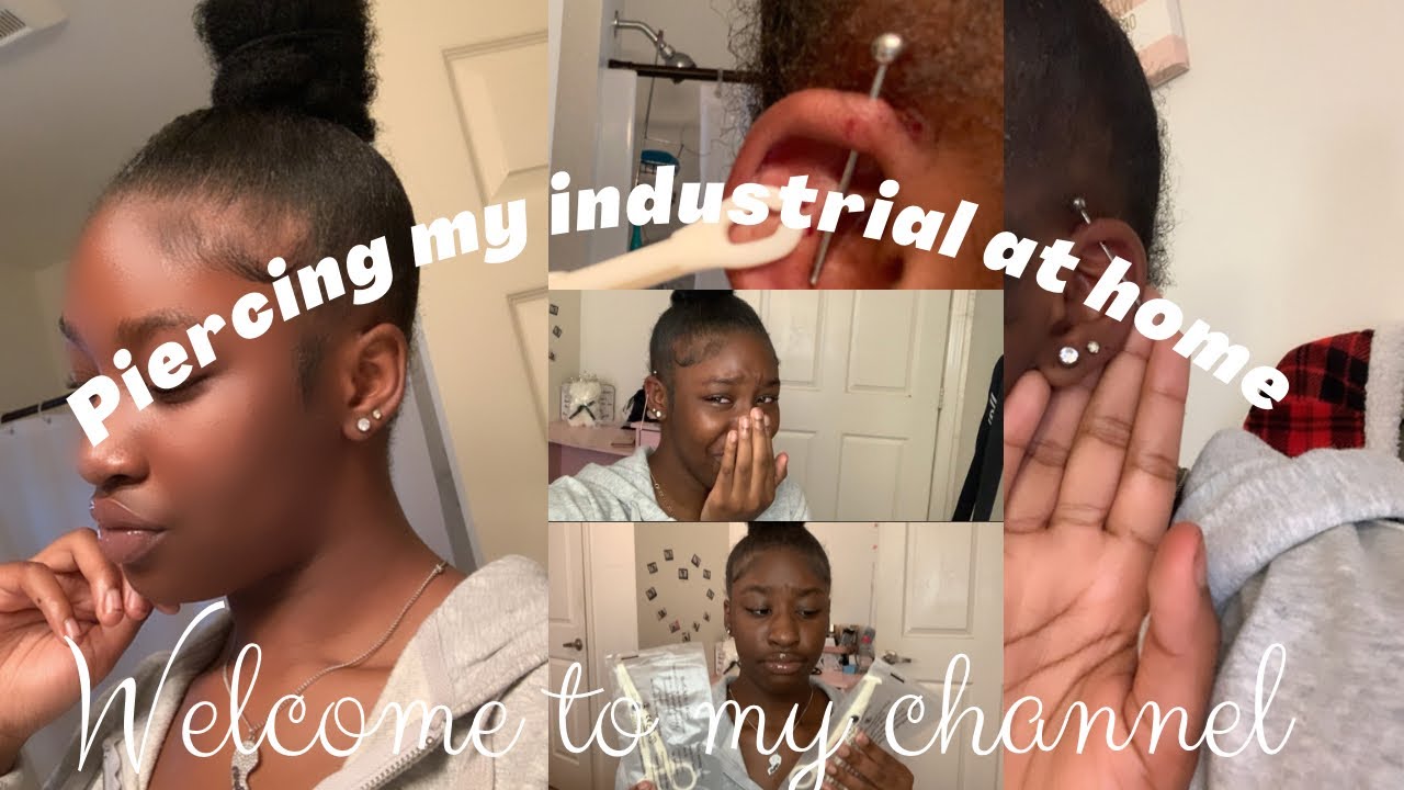 Piercing my industrial at home 😳&hellip;.* I cried *