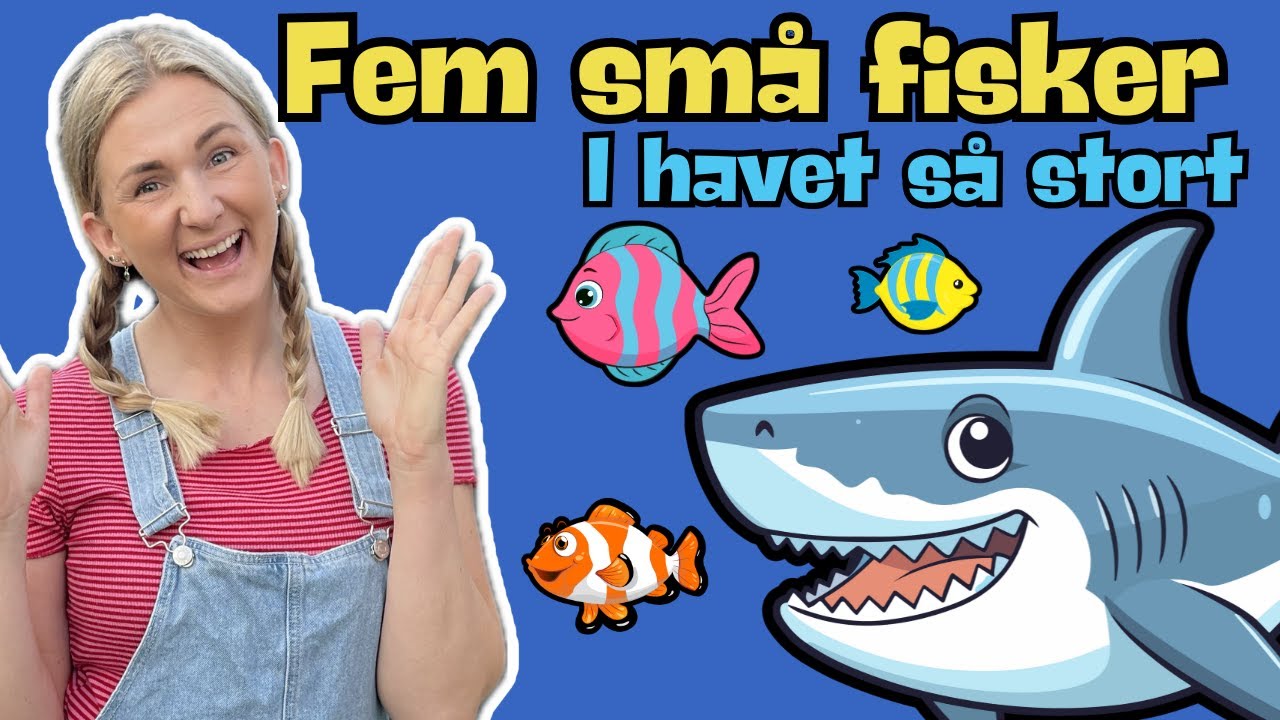 Fem små fisker i havet så stort - Barnesanger på Norsk - med bevegelser - Knøtteshow 4K