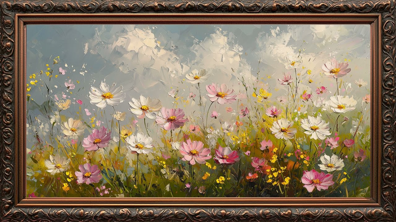 Luxurious Spring flowers Frame TV ART | Gold Frame tv Art Screensaver