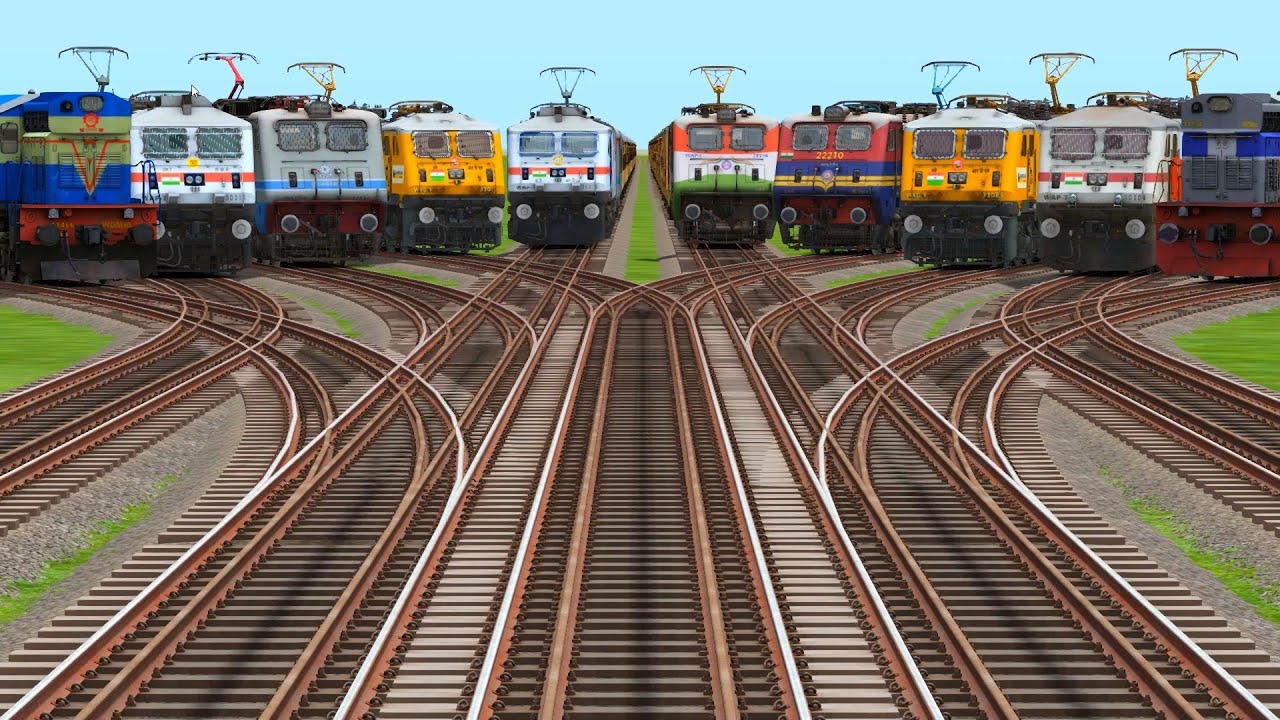 🔶️10 Trains Running By Branched Railroad Junction | train 3d gameplay | railways | railworks 