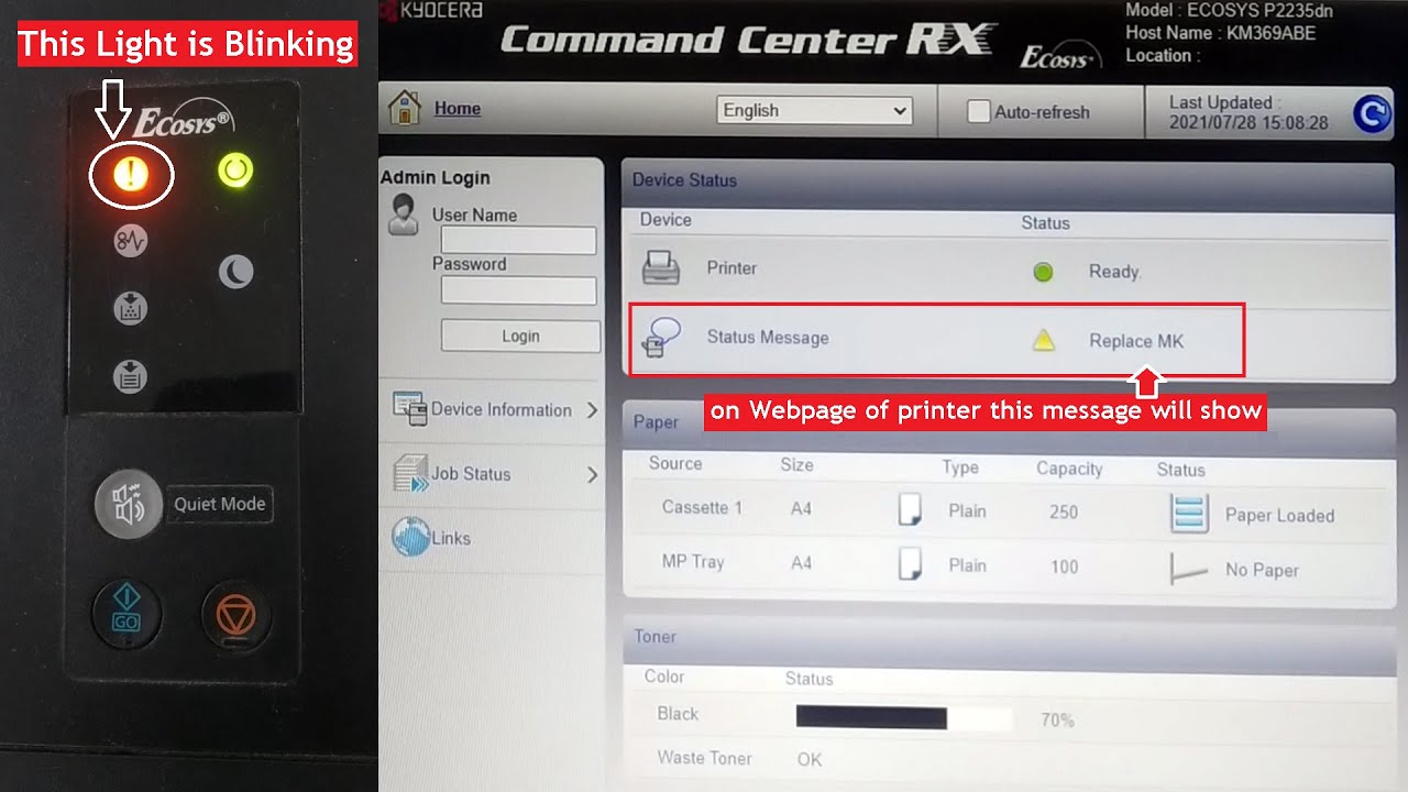 Maintenance Error Clear in Kyocera Ecosys P2235dn | Replace MK Error