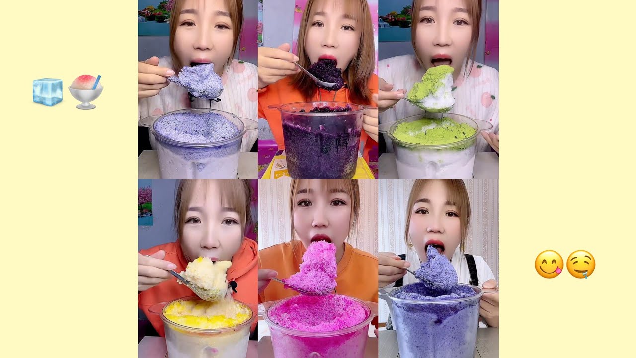 QIAN CRUNCHY COLOURFUL BLENDER ICE ONLY BITES EATING ASMR COMPILATION 🍧 #asmr #mukbang #satisfying 