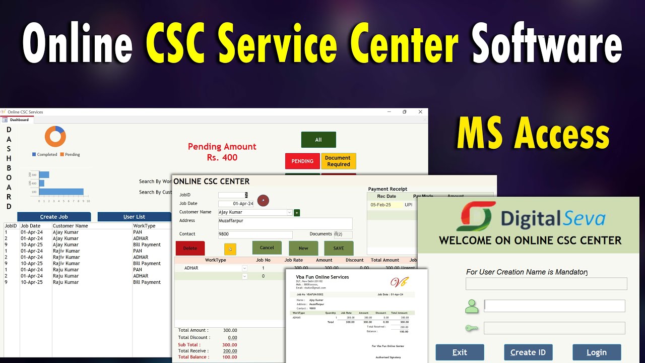 MS Access : How to create own Online CSC Center software | Complete Software Walkthrough