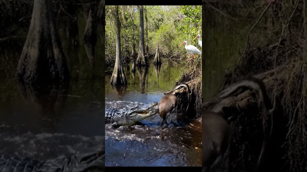 Snake vs. Alligator: A shocking swamp battle! 🤯🐍🐊 #snake #alligator #wildlife #epicbattle #cgi