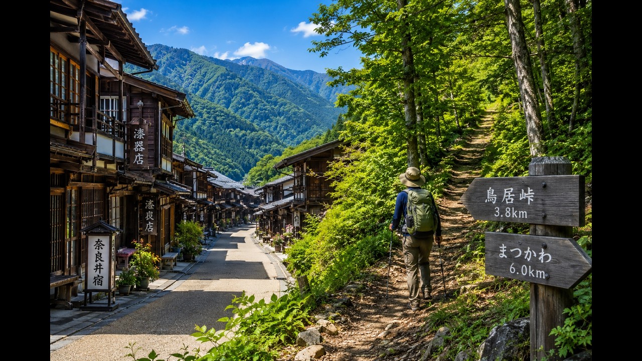 [4K] Nakasendo Hike with a Bear Bell 🔔 Narai-juku & Torii Pass, Japan &mdash; No Commentary