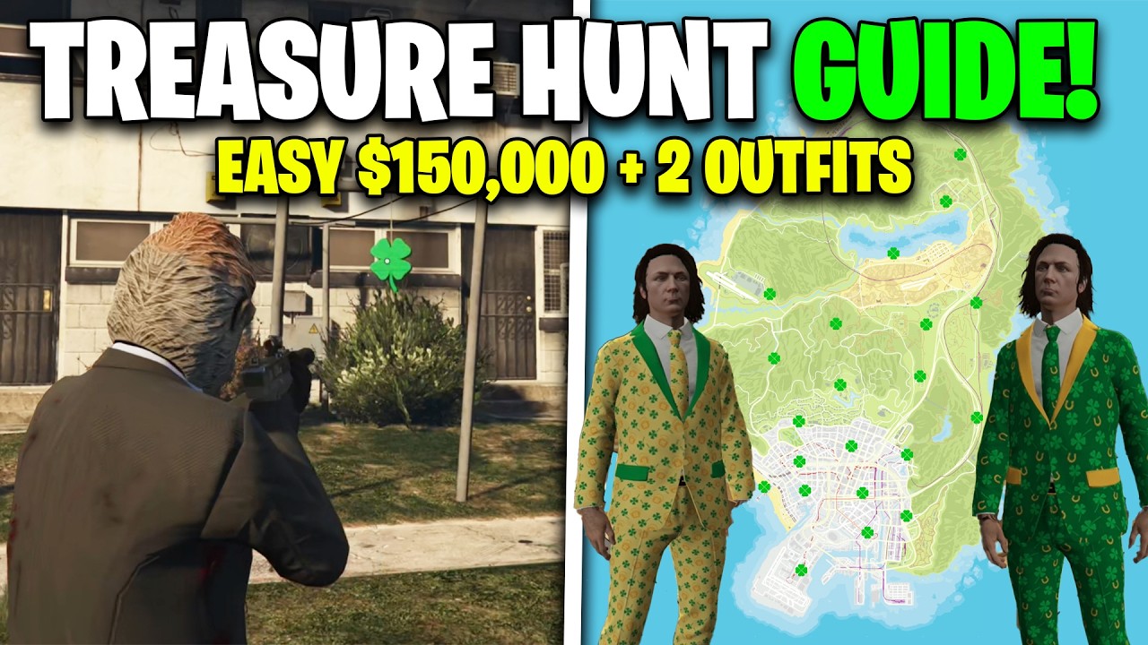 All 25 Clover Locations! How to Unlock GOLDEN CLOVER OUTFIT - GTA Online Treasure Hunt Guide