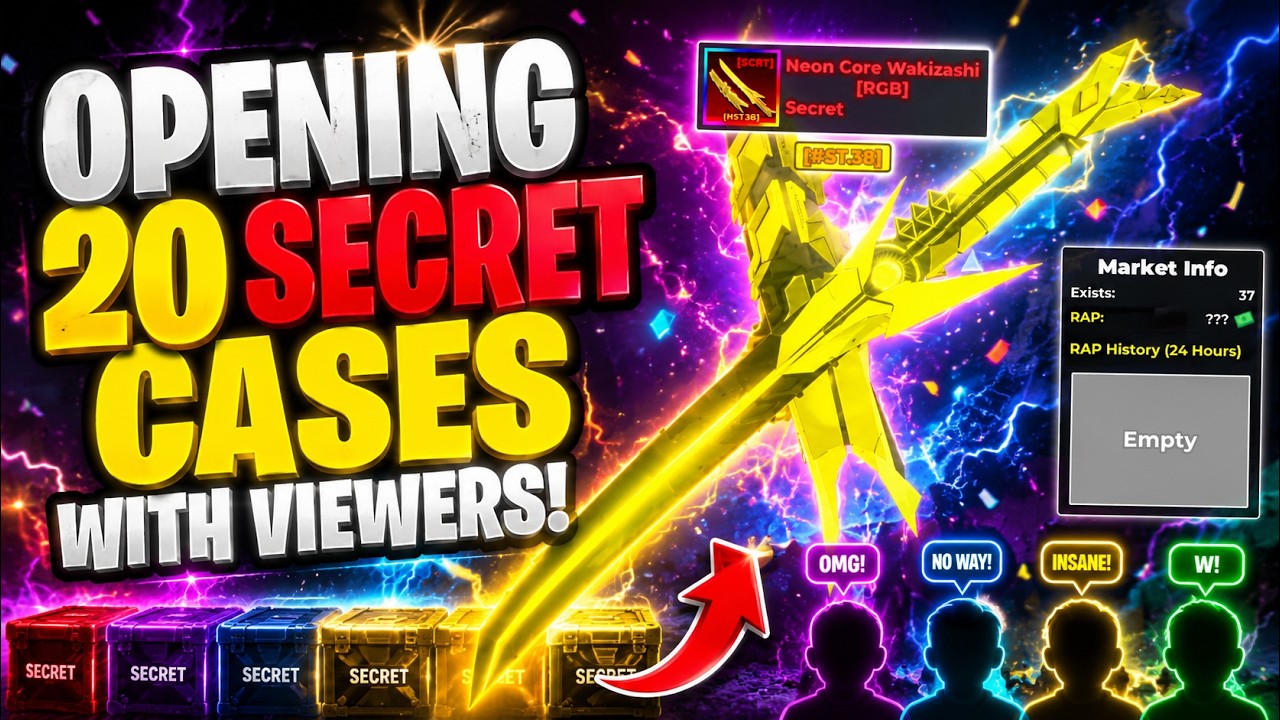 OPENING 20 SECRET CASES WITH VIEWERS! 😱 Neon Core Wakizashi [RGB] SECRET! Roblox Sniper Arena