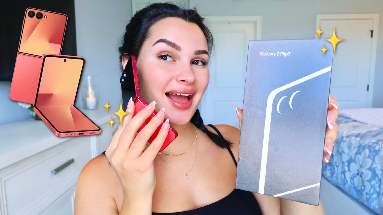 samsung galaxy z flip 7 unboxing & comparing to iphone! *coral red* 🩷