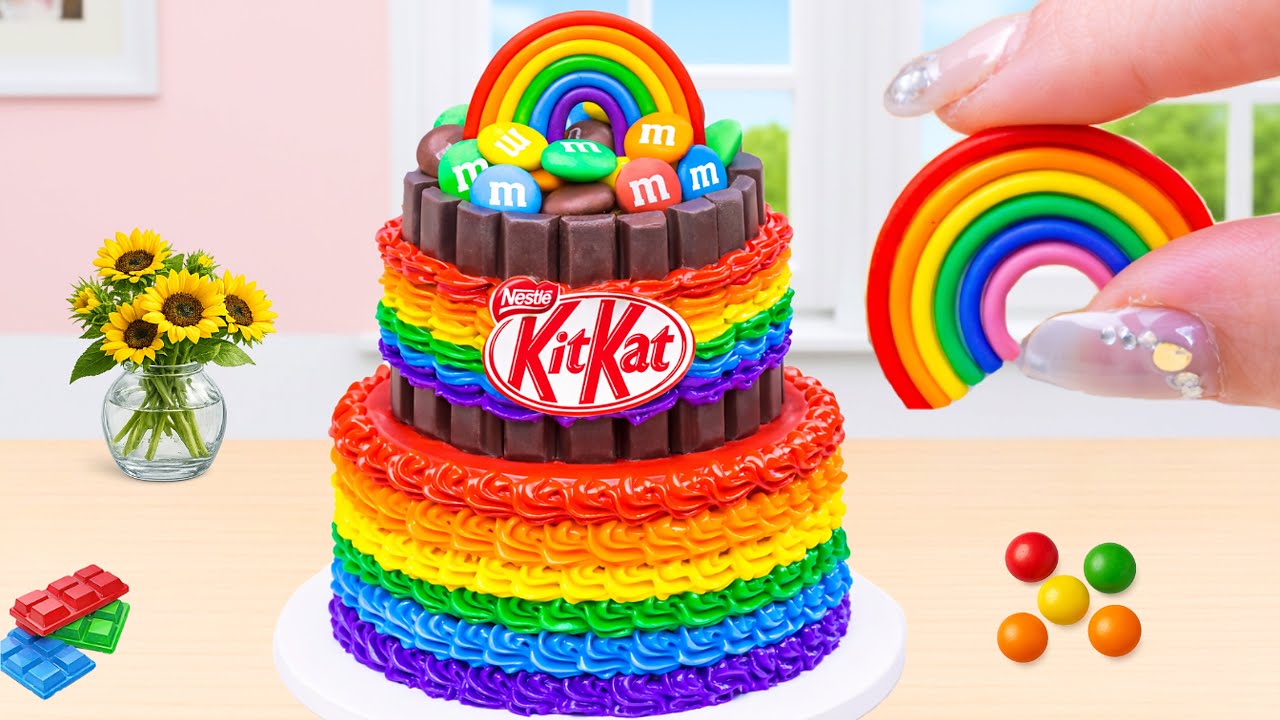 Miniature Rainbow KitKat M&M Cake 🌈🍫 | Colorful Mini Cake Decorating | Tiny Cakes World